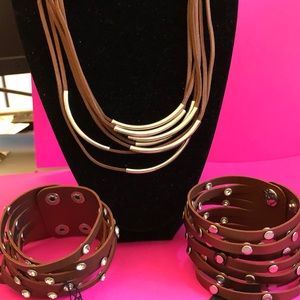 Brown Suede Like Necklace and Reversible Bracelet